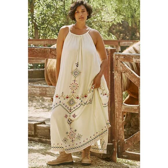 NWD By Anthropologie Embroidered Maxi Dress Size S Ivory #9E419 - Picture 1 of 16